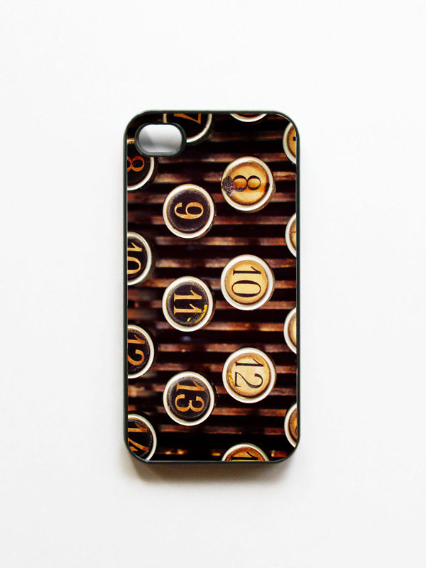 iPhone Case. Vintage Typewriter Photo. Numbers. Black or White Phone Case. iPhone 4 and 4S Accessory. Retro Antique Brown Round Keys.