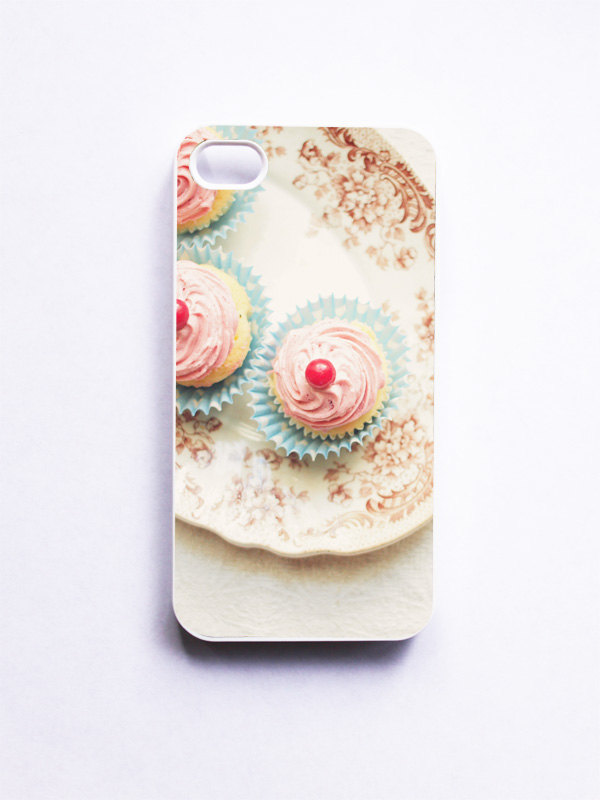 iPhone Case. Cupcake Photo. Baby Cupcakes. White Phone Case. iPhone 4 and 4S Accessory. Girly Pink. Geekery.