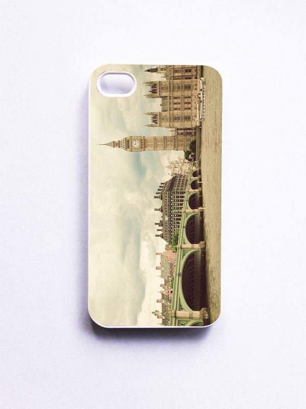 iPhone Case. London Photo. Big Ben. White Phone Case. iPhone 4 and 4S Accessory. Mint Green Bridge. London Landscape. Geekery