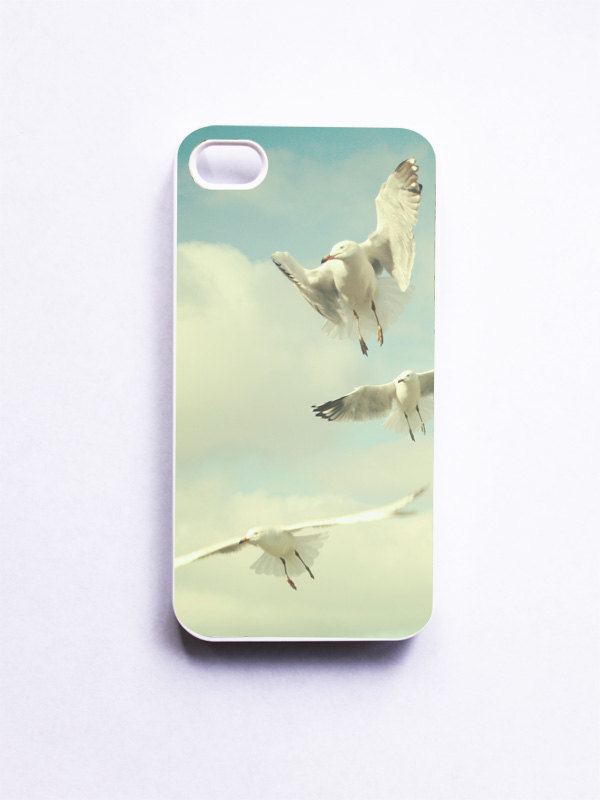 iPhone Case. Seagull Photo. Spring. Birds Photo. Dreamy. White Case. iPhone 4 and 4S Accessory. Sky Blue. Gifts for Her. Geekery