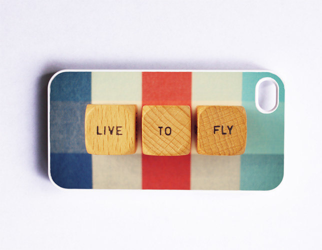 iPhone Case. Live to Fly. Retro Scrabble Wood Blocks. White Case. iPhone 4 and 4S Accessory. Red White Blue. Typography