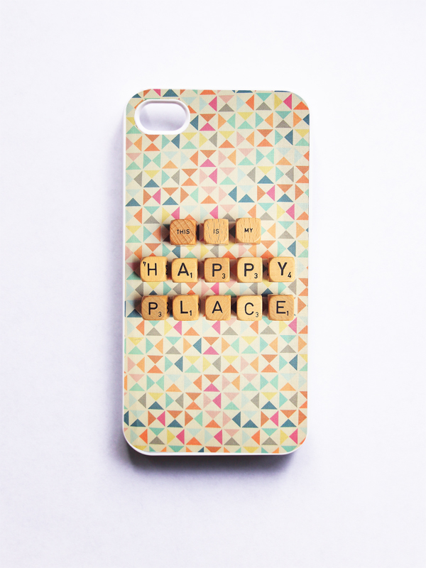 iPhone 4 Case: Happy Place. Tribal Geometric. Scrabble. White Case. iPhone 4s Case. Neon Colors 